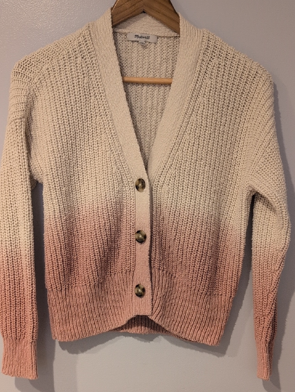 Madewell Pink And White Ombre Cotton Knit Cardigan Size XXS